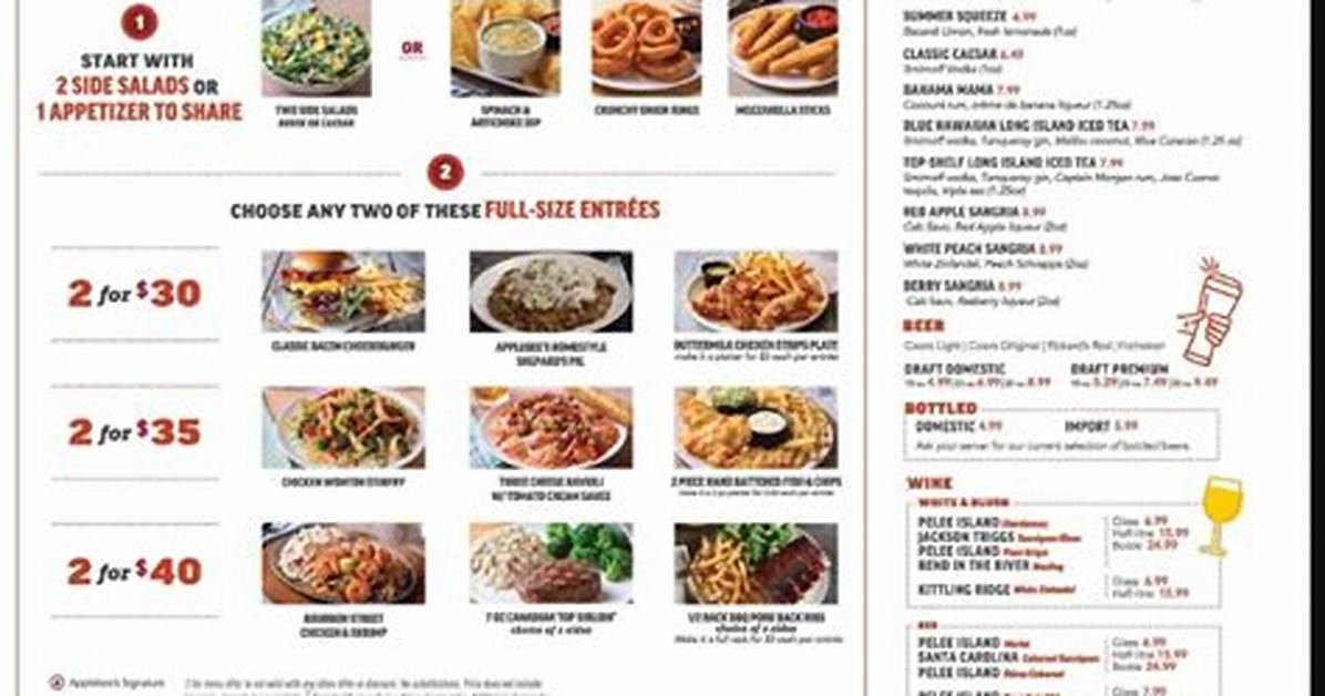 Applebee S Cheeseburger Guide Prices Special Creations and Best