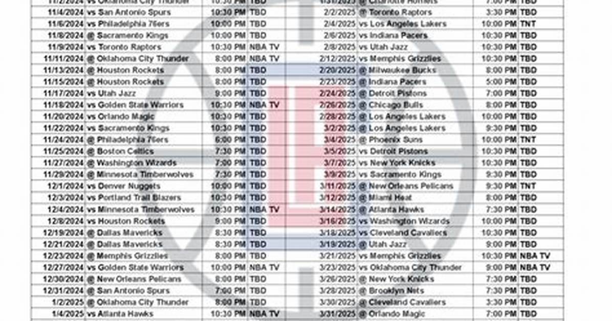 Clippers Schedule and Roster