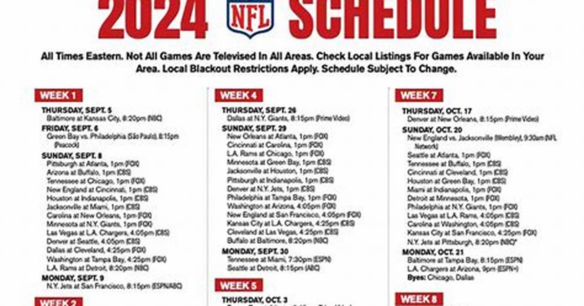 Nfl Schedule This Weekend Complete Sunday Timeline and Live