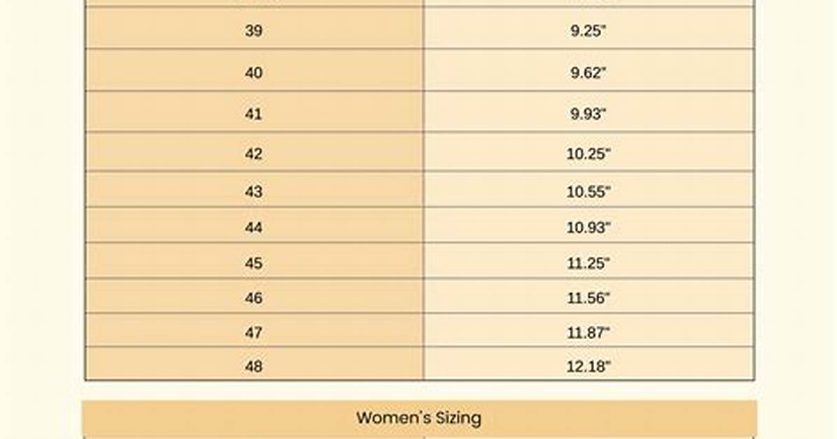 Size 6 to European Conversion Chart Visual Evidence And