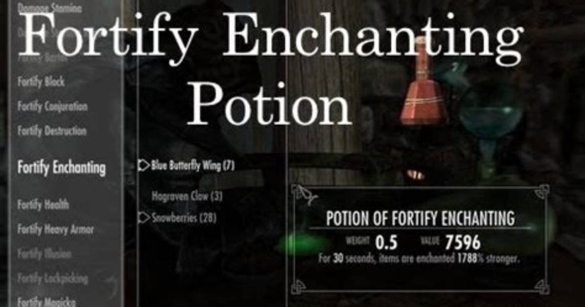Skyrim Fortify Enchanting Potion Recipe Verified Ingredients And