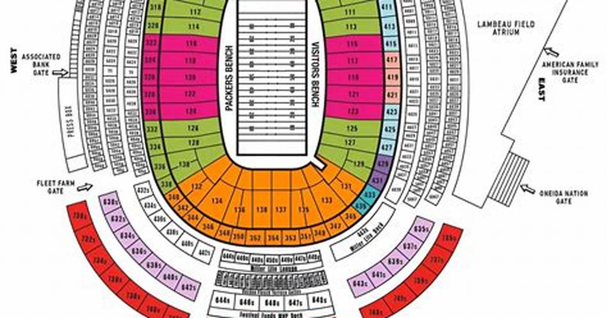 Visual Lambeau Field Seating Map Best Views Bench Numbers and Club